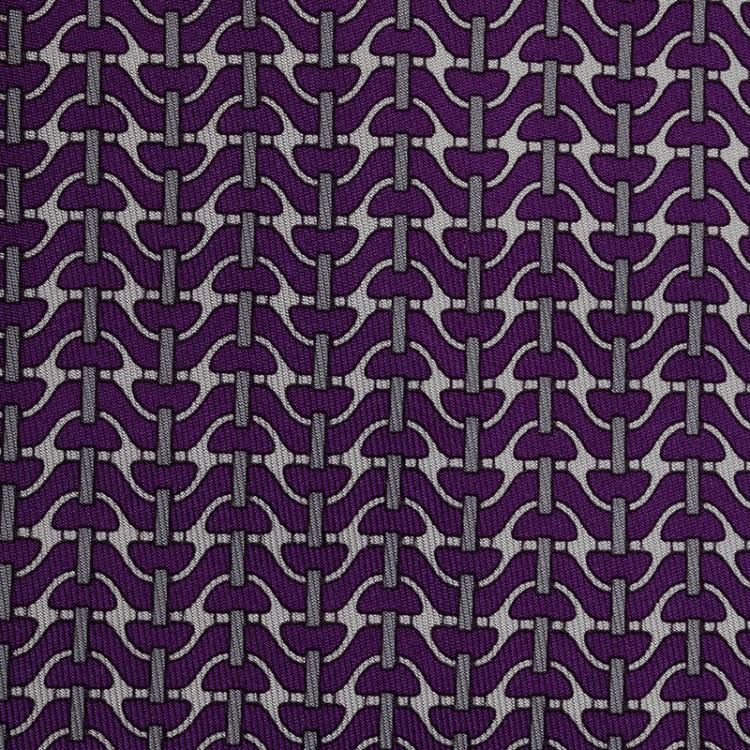 Pre Owned Hermes Purple Printed Silk Tie