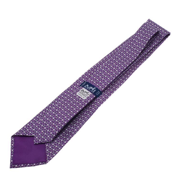 Pre Owned Hermes Purple Printed Silk Tie