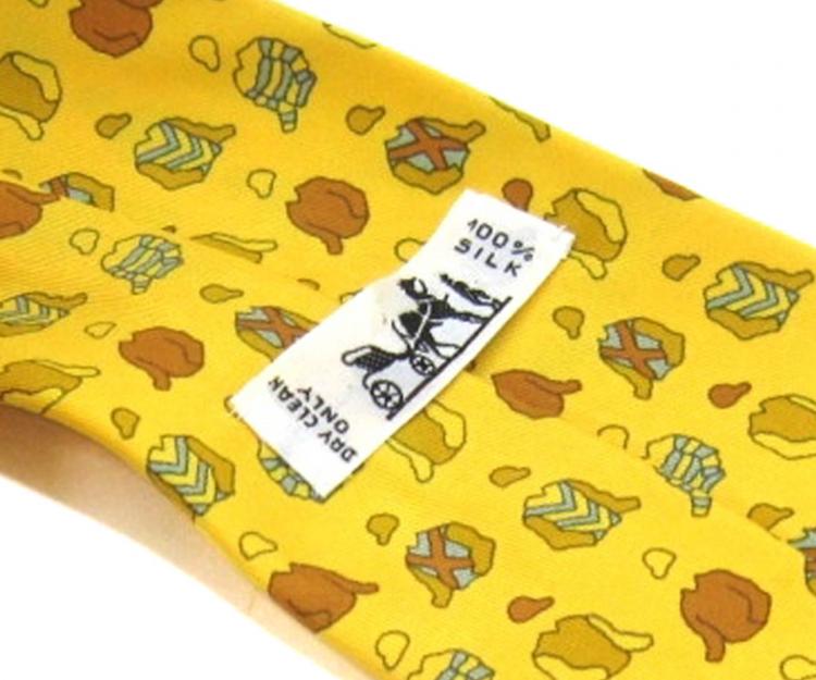 Pre Owned Hermes Yellow Jacket and Cap Print Silk Tie