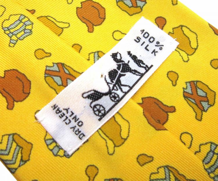 Pre Owned Hermes Yellow Jacket and Cap Print Silk Tie