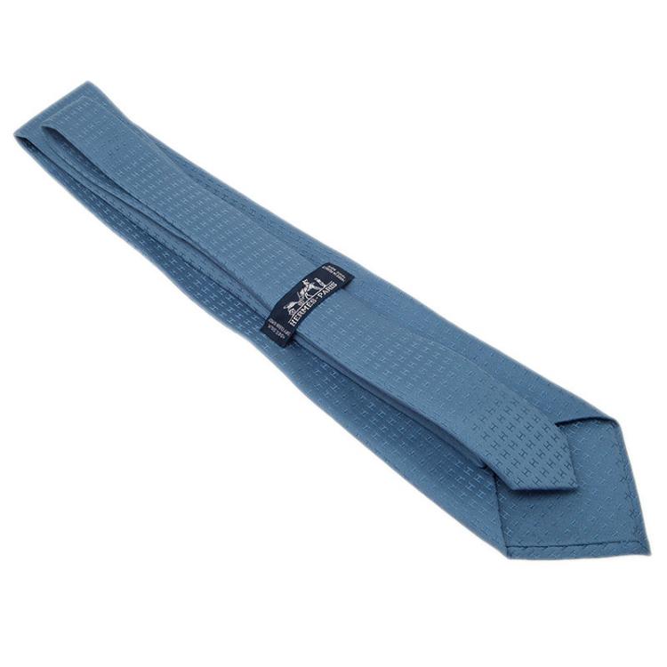 Pre Owned Hermes Light Blue H Logo Silk Tie