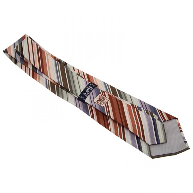 Pre Owned Hermes Mutlicolor Striped Silk Tie