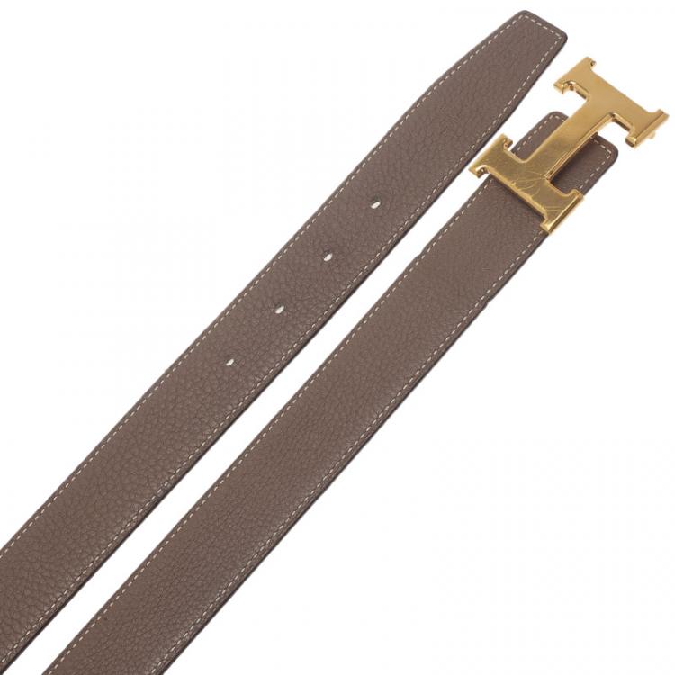 Pre Owned Hermes Black/Grey Leather Reversible H Buckle Belt 95 CM