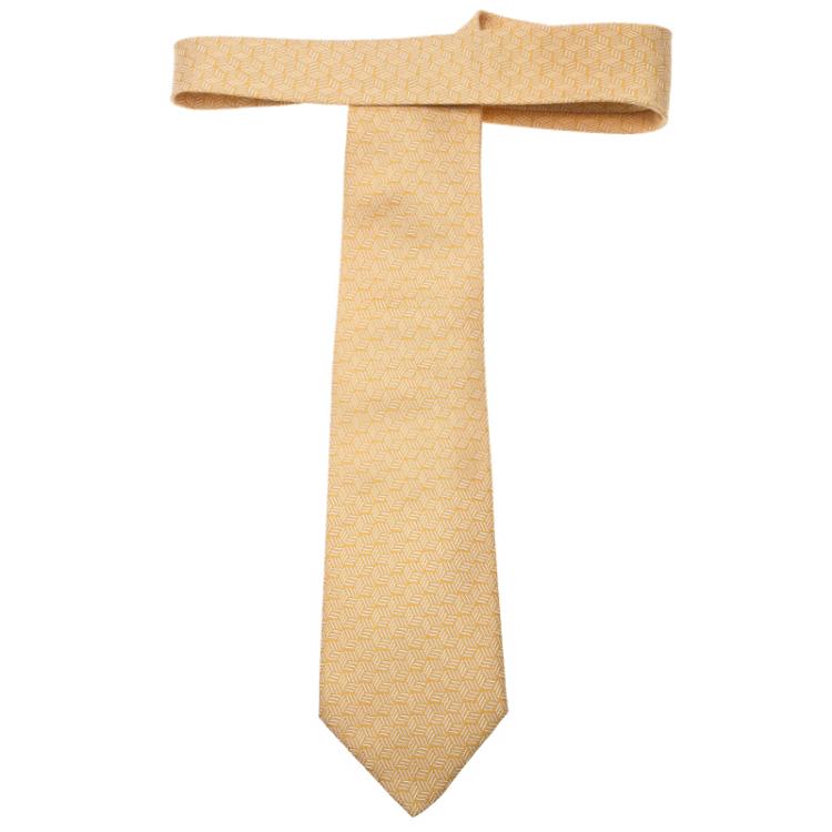 Pre Owned Hermes Yellow Silk Printed Tie 