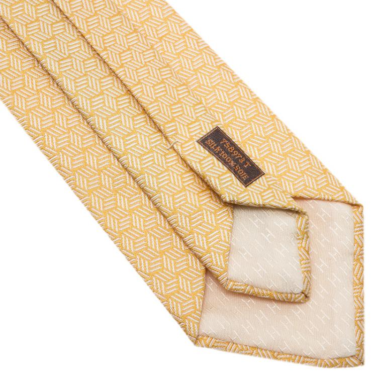Pre Owned Hermes Yellow Silk Printed Tie 