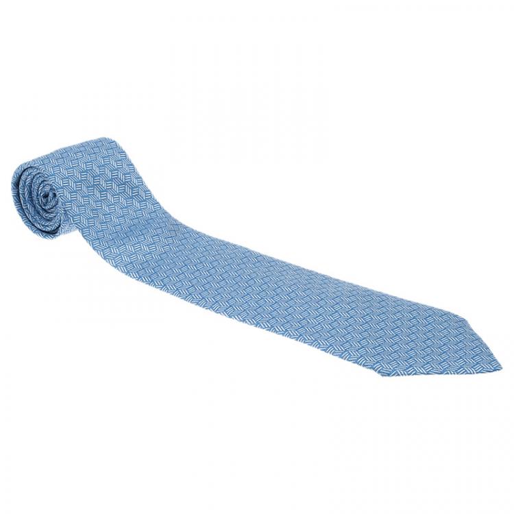 Pre Owned Hermes Blue Printed Silk Tie