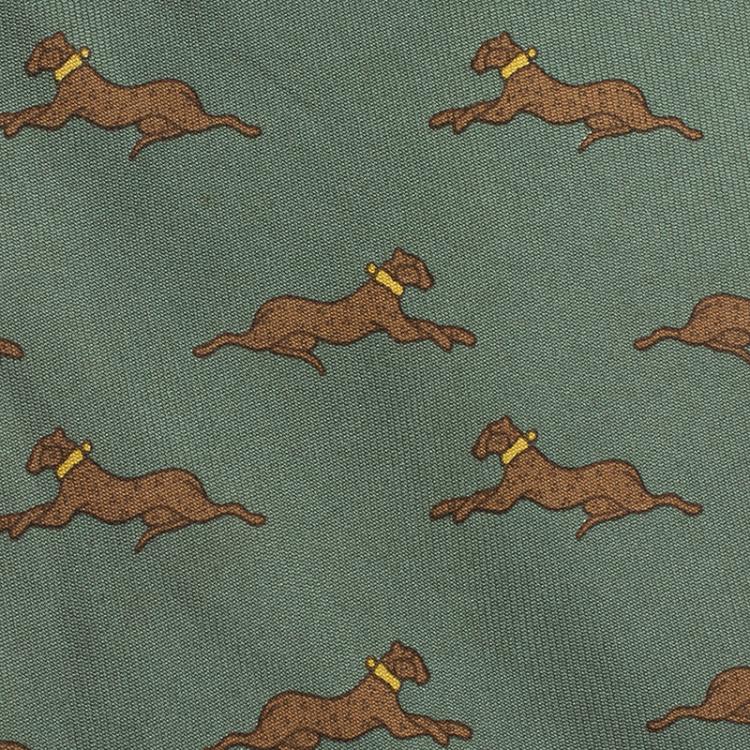 Pre Owned Hermes Green Greyhound Printed Silk Tie