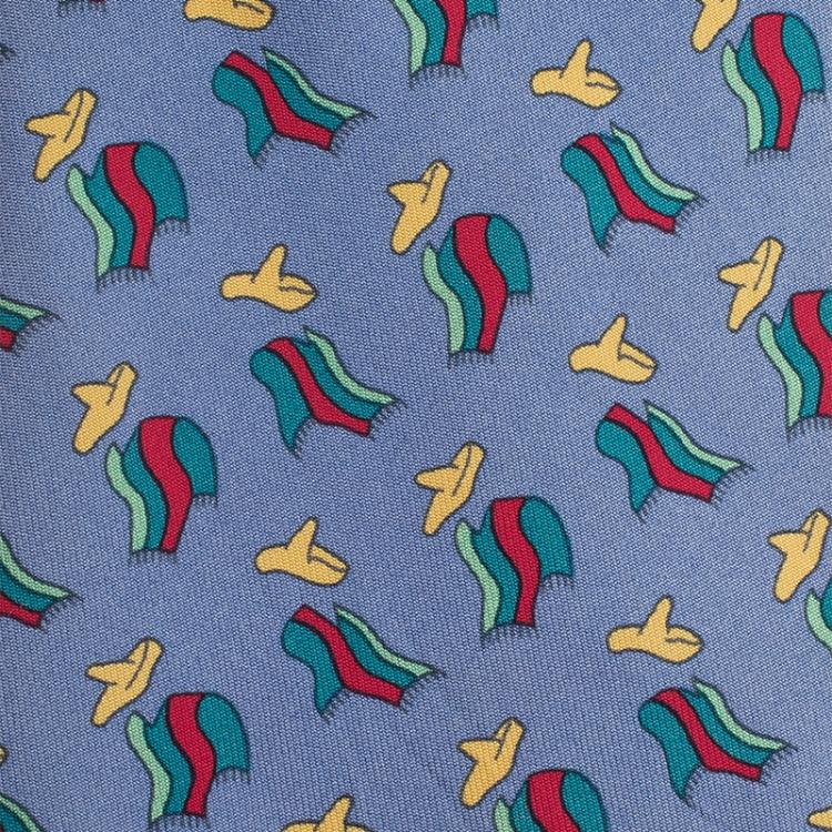 مملوكة مسبقًا Hermes Light Blue Scarves Printed Silk Tie