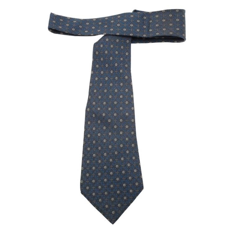 Pre Owned Hermes Blue Printed Silk Tie