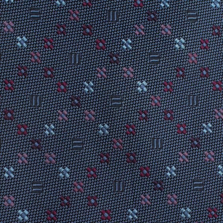 مملوكة مسبقًا Hermes Dark Blue Floral Woven Silk Tie