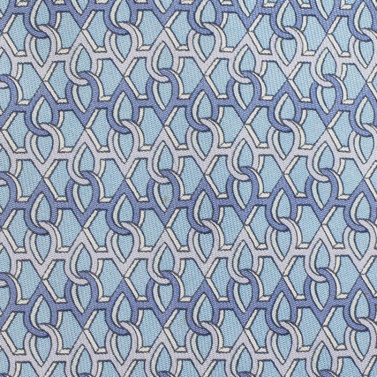 Pre Owned Hermes Blue Geometric Teardrop Printed Silk Tie