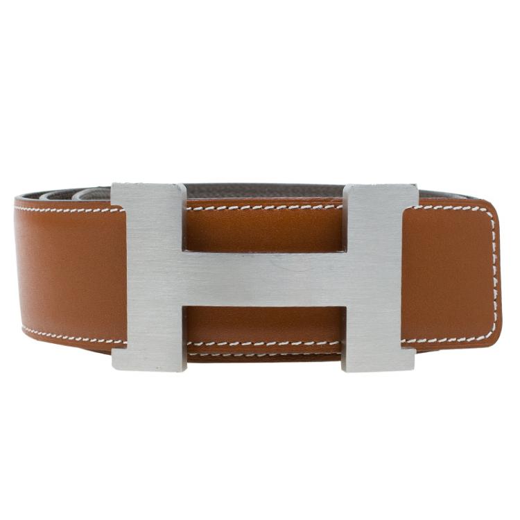 Hermes Brown Leather H Buckle Belt Size 
