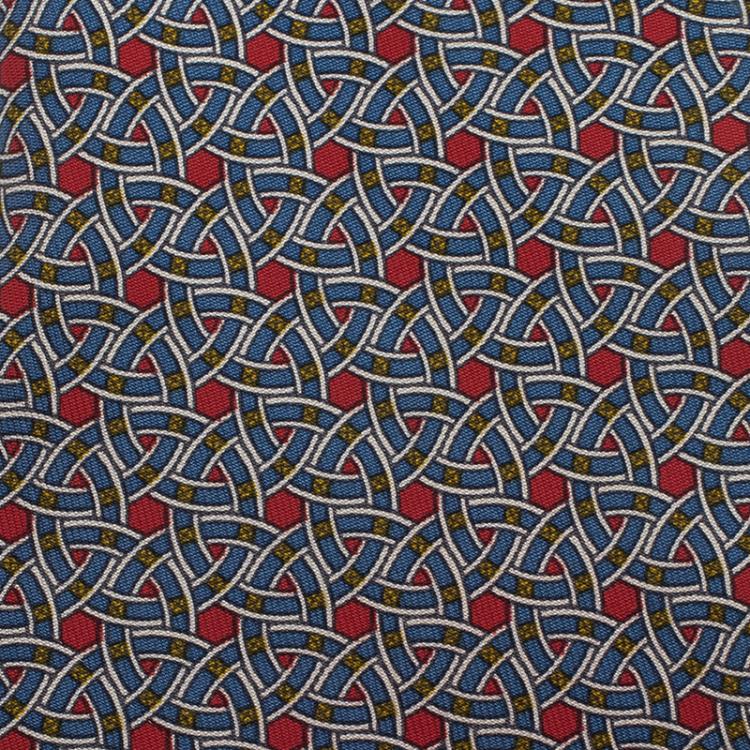 Pre Owned Hermes Blue and Red Printed Silk Tie