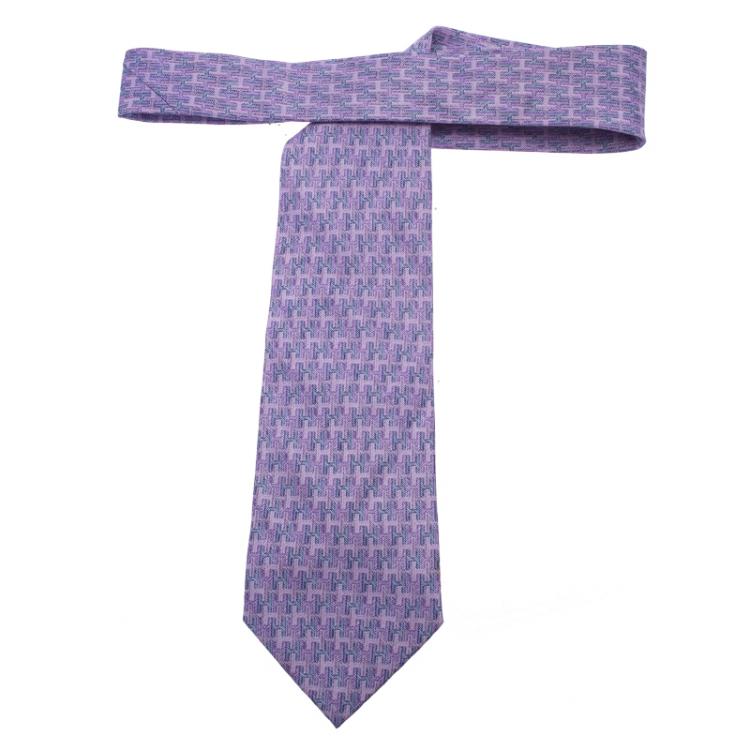مملوكة مسبقًا Hermes Purple H Logo Woven Silk Tie