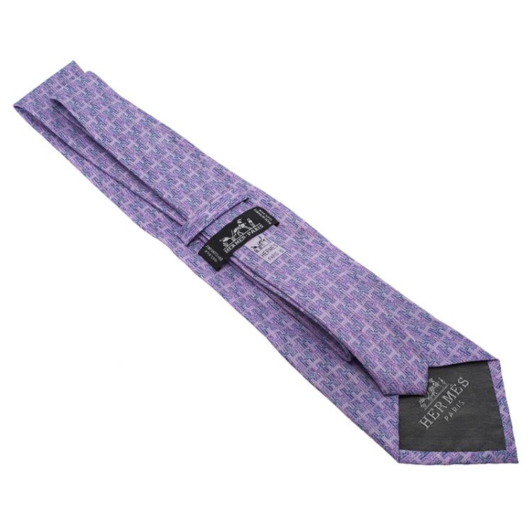 مملوكة مسبقًا Hermes Purple H Logo Woven Silk Tie