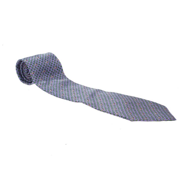 Pre Owned Hermes Purple Turtle Print Silk Tie