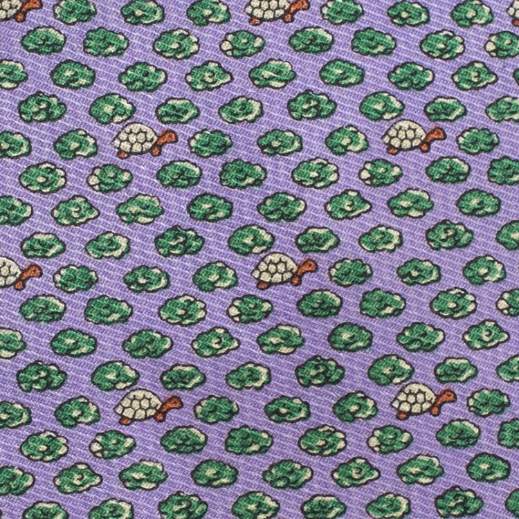 Pre Owned Hermes Purple Turtle Print Silk Tie
