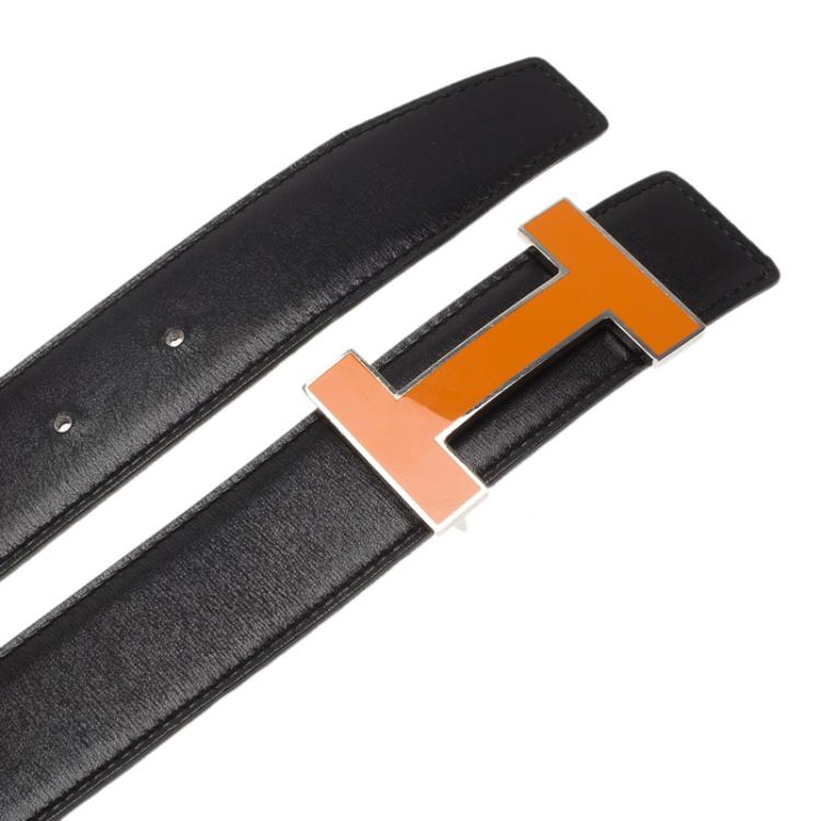 Pre Owned Hermes Black Leather H Logo Constance Changeable Belt 80 CM and 85 CM