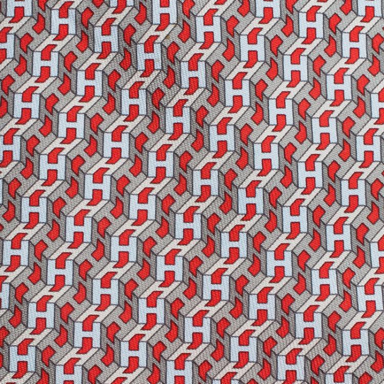 Pre Owned Hermes Red & Grey H Printed Silk Tie