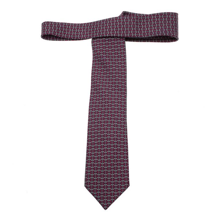 مملوكة مسبقًا Hermes H Jumping Navy Blue & Magenta Printed Silk Tie
