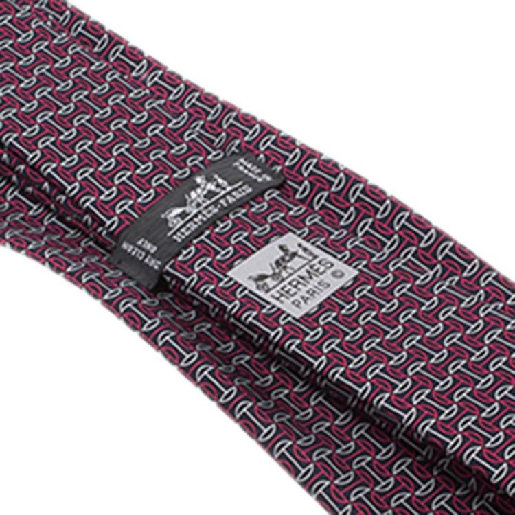 مملوكة مسبقًا Hermes H Jumping Navy Blue & Magenta Printed Silk Tie