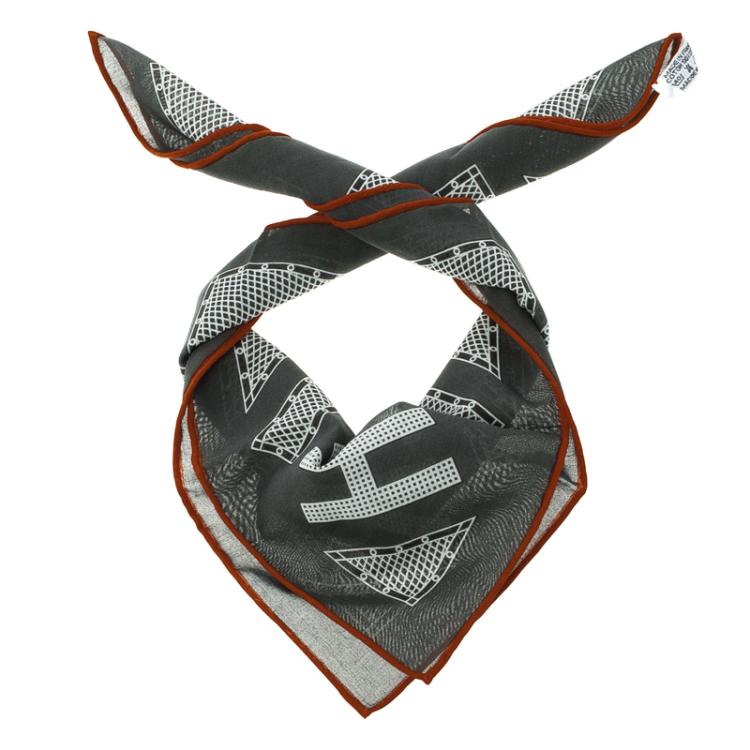 Pre Owned Hermes Sellier Grey Printed Cotton Hermes Sellier Pocket Square
