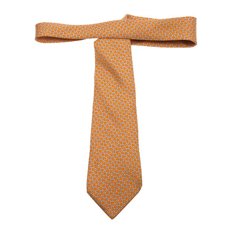 مملوكة مسبقًا Hermes Orange Printed Silk Tie