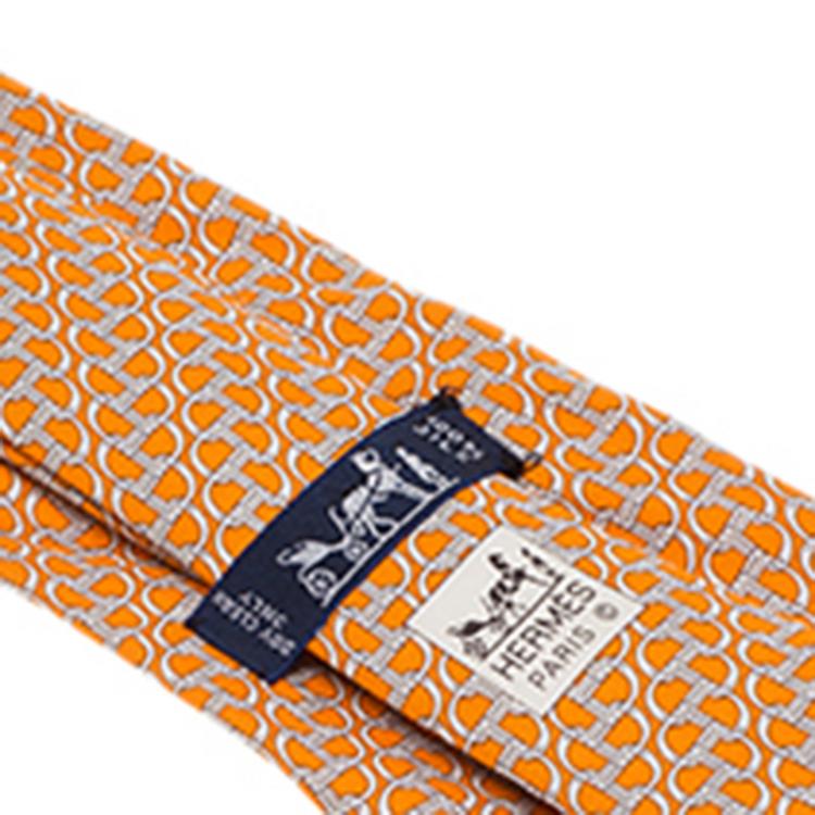 مملوكة مسبقًا Hermes Orange Printed Silk Tie