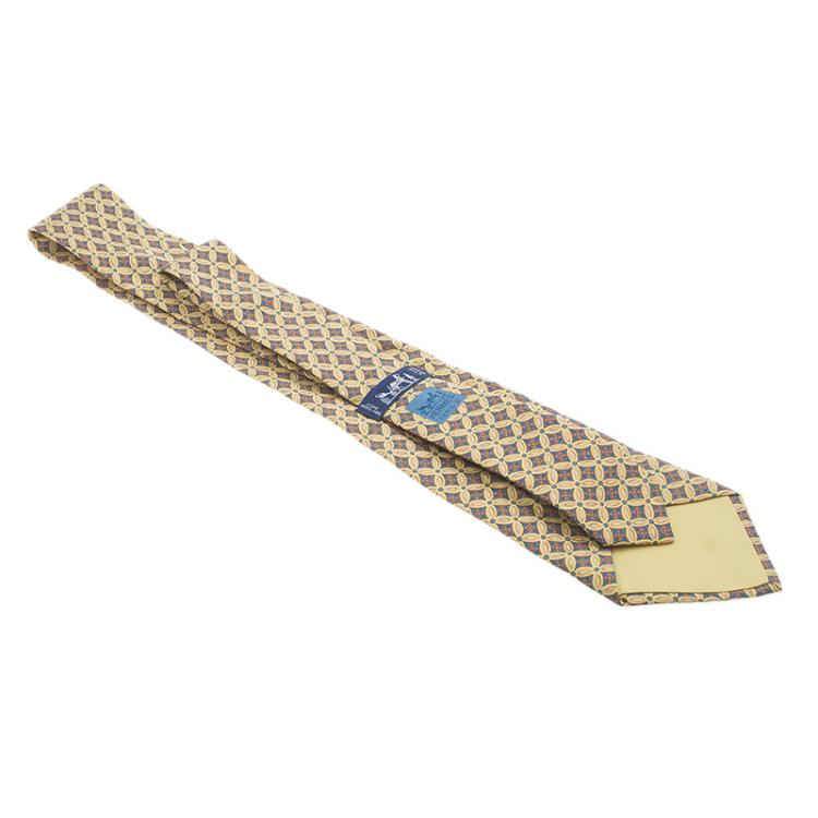 Pre Owned Hermes Multicolor Diamond Printed Silk Tie