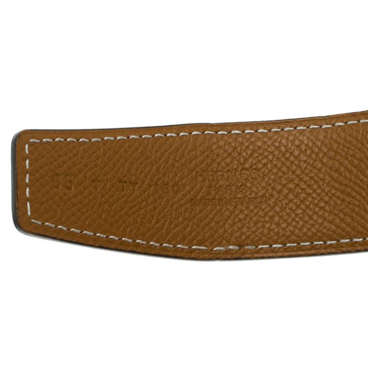Pre Owned Hermes Black/Brown Box and Epsom Leather Quizz Buckle Belt 85 CM