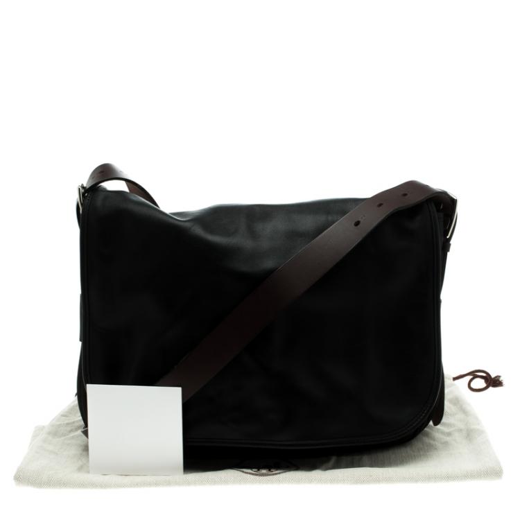 Pre Owned Hermes Black Box Calf Leather Barda Messenger Bag