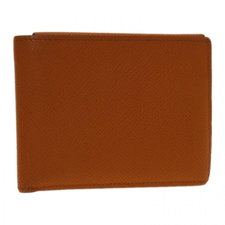Pre Owned Hermes Orange Leather Bi-Fold Wallet 