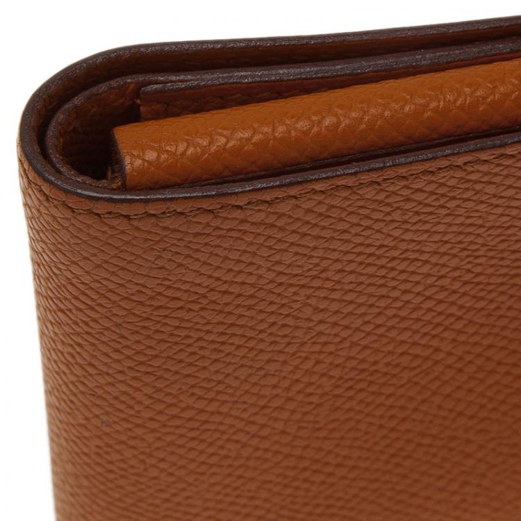 Pre Owned Hermes Orange Leather Bi-Fold Wallet 