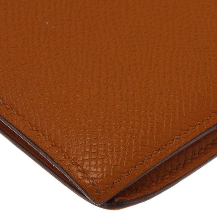 Pre Owned Hermes Orange Leather Bi-Fold Wallet 