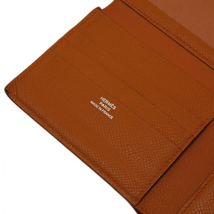 Pre Owned Hermes Orange Leather Bi-Fold Wallet 