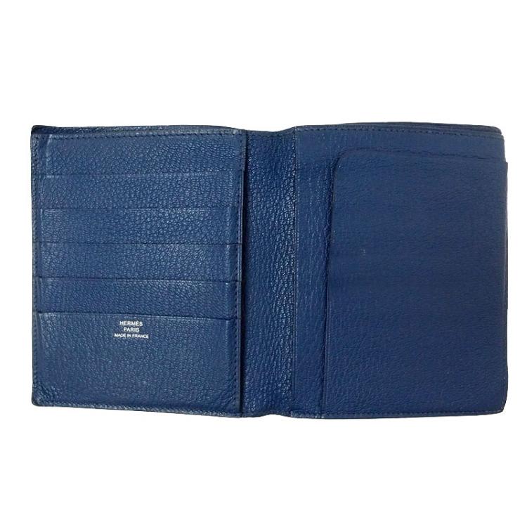 Pre Owned Hermes Blue Leather Logo Bi-Fold Wallet