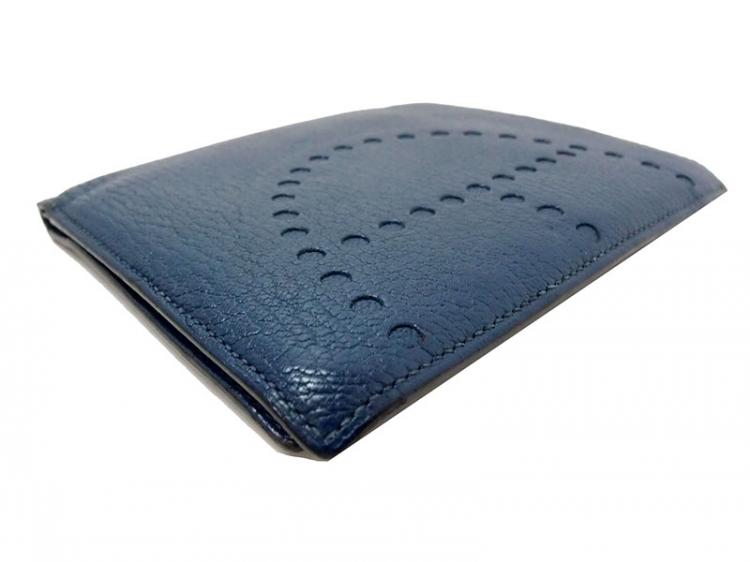 Pre Owned Hermes Blue Leather Logo Bi-Fold Wallet