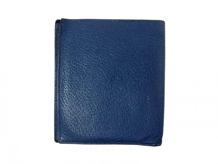 Pre Owned Hermes Blue Leather Logo Bi-Fold Wallet