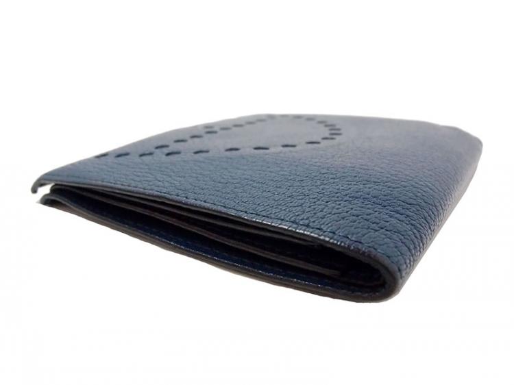 Pre Owned Hermes Blue Leather Logo Bi-Fold Wallet
