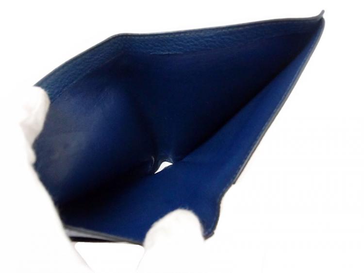 Pre Owned Hermes Blue Leather Logo Bi-Fold Wallet