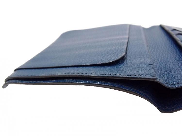 Pre Owned Hermes Blue Leather Logo Bi-Fold Wallet