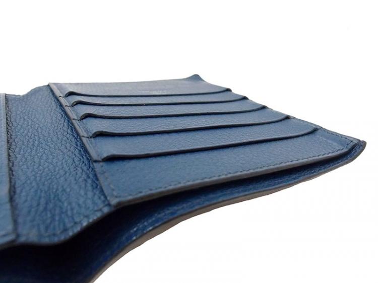 Pre Owned Hermes Blue Leather Logo Bi-Fold Wallet