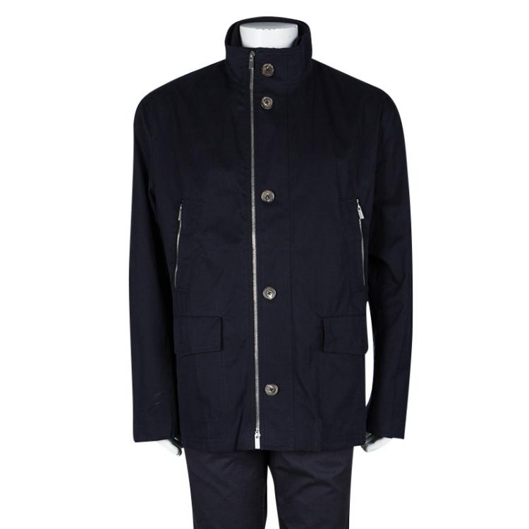 Pre Owned Hermes Navy Blue Jacket and Vest Set 4XL