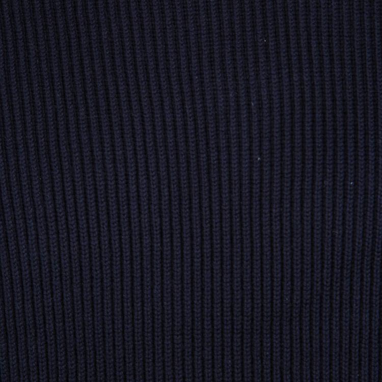 Pre Owned Hermes Navy Blue Chunky Knit Wool Contrast Trim Crew Neck Sweater 3XL