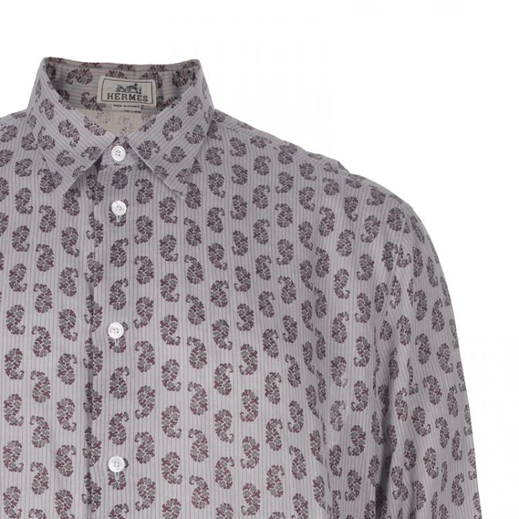 Pre Owned Hermes Men's Beige Printed Shirt L