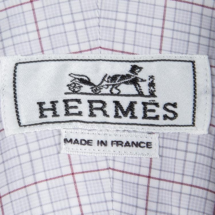 Pre Owned Hermes Checked Cotton Long Sleeve Button Down Shirt L