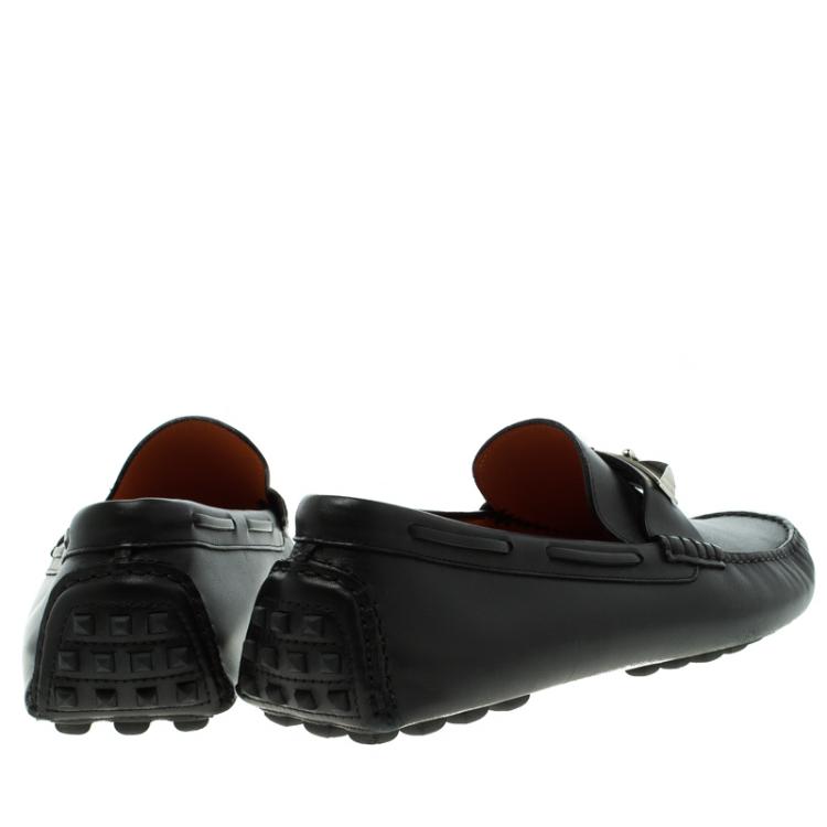 Pre Owned Hermes Black Leather Irving Moccasins Size 43.5