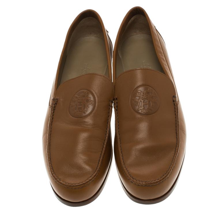Pre Owned Hermes Brown Leather Lucky Moccasins Size 43