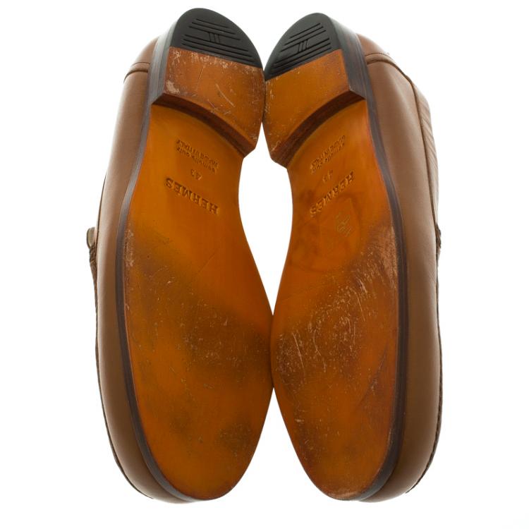 Pre Owned Hermes Brown Leather Lucky Moccasins Size 43