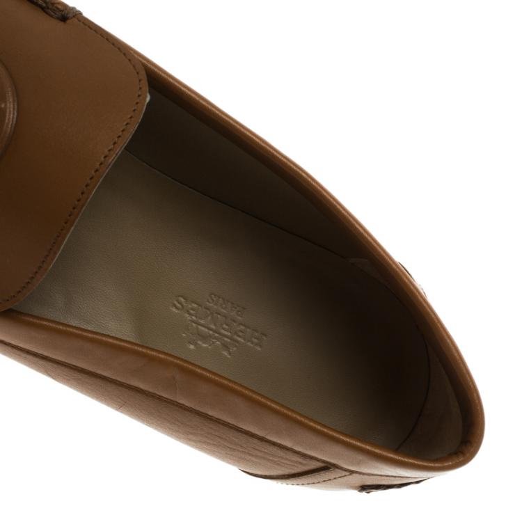 Pre Owned Hermes Brown Leather Lucky Moccasins Size 43